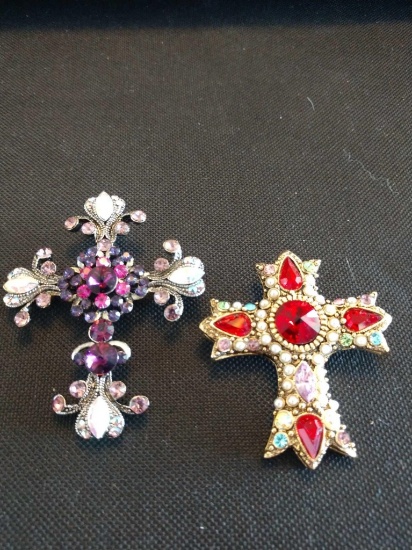 2 costume jewelry cross brooches