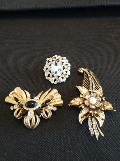 3 beautiful costume jewelry brooches