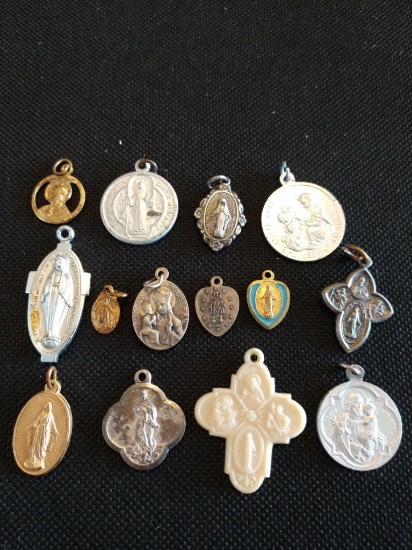 Lot of 14 miniature Catholic token pendants