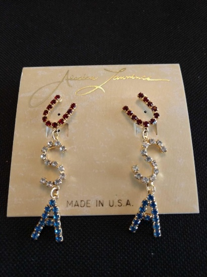 Red white & blue USA pierced earrings