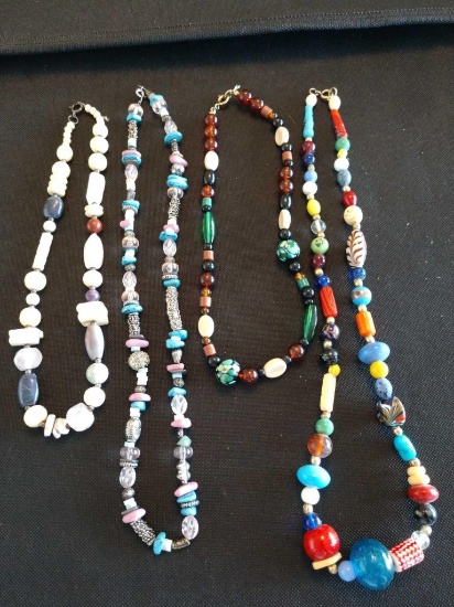 Lot of 4 colorful beaded necklaces
