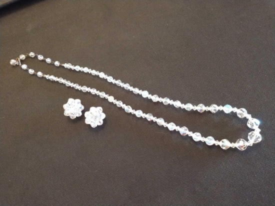 Crystal bead necklace with matching clip earrings