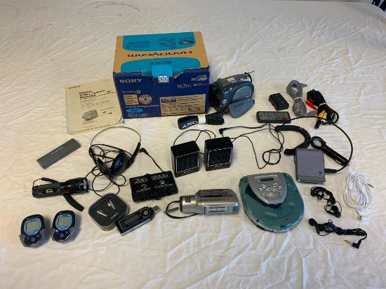 Lot of Misc Electrics, Camcorder, Headphones, MP3 player, Walking Counters and more UNTESTED