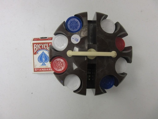 Poker Chip Holder with Pair of Dice and Pack of Cards