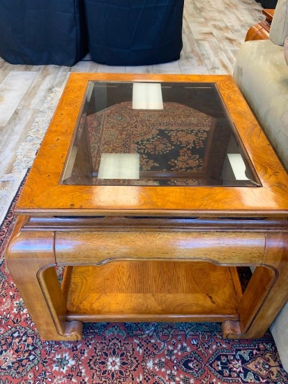 Glass Top Wood End Table