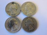 Lot of 4 .90 Silver Washington Quarters (1964,1964,1964,1947)