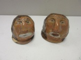 Pair of Homemade Ceramic Indian Head Salt and Pepper Shakers