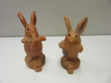 Pair of Ceramic Stoneware Musical Rabbit Figurines 6.5