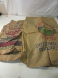 Lot of Vintage Potato Sacks incl: 4 Plainsman Feeds, 2 Chuckwagon Potatoes and 1 Mr Jim Potatoes