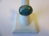 .925 Silver 10.2g Size 8 Large Green Stone Ring