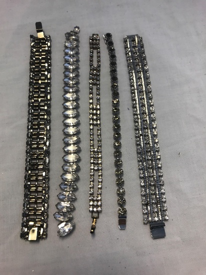 Lot of 5 Silver-Tone Rhinestone Bracelets