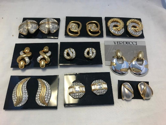 Lot of 9 Silver and Gold-Tone Costume Earrings