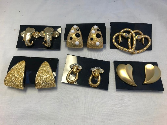 Lot of 6 Gold-Tone Clip-On Earrings