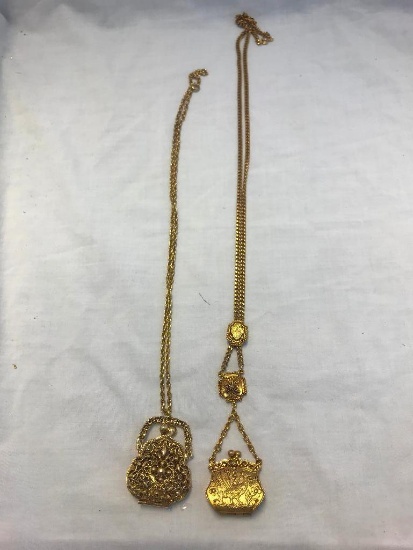 Lot of 2 Gold-Tone Purse Pendant Necklaces
