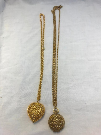 Gold-Tone Heart and Circular Pendant Necklaces
