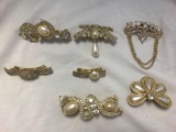 Lot of 7 Gold-Tone Rhinestone Hair Clips