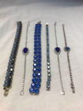 Lot of 6 Blue Rhinestone Bracelets