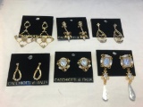 Lot of 6 Gold-Tone Rhinestone Costume Earrings