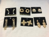 Lot of 6 Gold-Tone Faux Pearl and Rhinestone Earrings