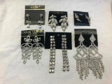 Lot of 6 Rhinestone Clip-On Costume Earrings