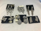 Lot of 6 Rhinestone Clip-On Costume Earrings