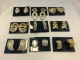 Lot of 9 Gold-Tone Rhinestone Clip-On Earrings