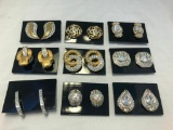 Lot of 9 Gold-Tone Rhinestone Clip-On Earrings