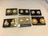 Lot of 6 Gold-Tone Faux Pearl Clip-On Earrings