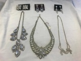 Lot of 3 Silver-Tone and Rhinestone Necklace and Earring Sets
