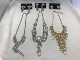 Lot of 3 Faux Pearl and Rhinestone Necklace and Earring Sets