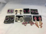 Lot of 8 Pink and Purple Rhinestone Earrings
