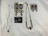 Lot of 5 Red and Clear Rhinestone Necklaces and Earrings