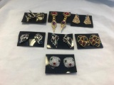 Lot of 7 Colorful Rhinestone Clip-On Earrings