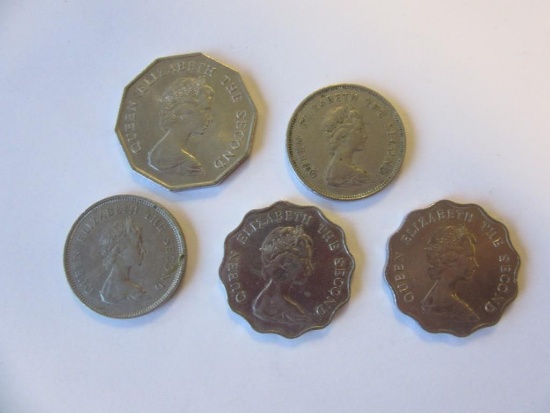 Lot of 5 Queen Elizabeth II Hong Kong Coins