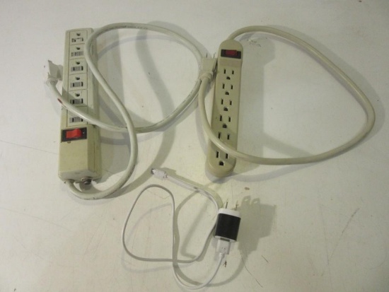 Lot of 2 Power Strips Lengths 3' & 2'6" and 1 Iphone Charger 2'