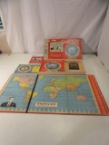 Vintage 1954 'Swayze' News Quiz Board Game w/ 2 Game Pieces, Flick Board, Map and Manual