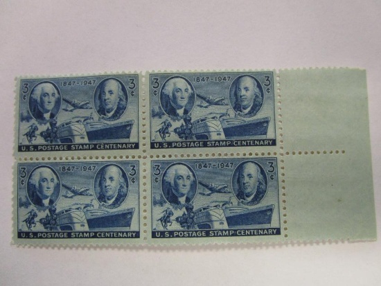 Block of 4 historical, unused 1947 US Postage Stamp Centenary 1847-1947 3 cent stamps