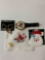 Lot of vintage Christmas pieces. A Handkerchief, watch, broach, and earrings