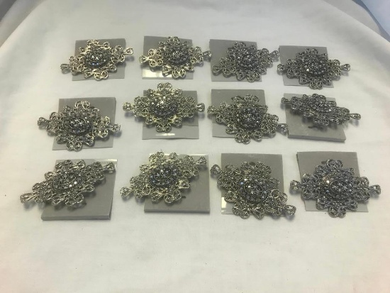 Lot of 12 Identical Silver-Tone Brooches