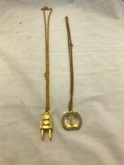 Couple's Gold-Tone Necklace Set - "Love Plug"