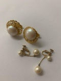 Pair of vintage costume jewelry twist pearl earrings with matching cuff links