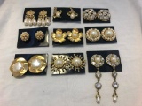 Lot of 9 Gold-Tone Faux Pearl Clip-On Earrings