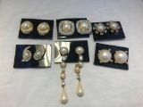 Lot of 6 Gold-Tone Faux Pearl and Rhinestone Earrings