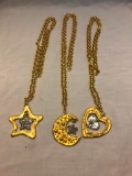 Lot of 3 Gold-Tone Necklaces - Heart, Star, and Moon