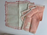 Lot of five vintage blush pink handkerchief