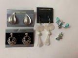 Lot of three vintage statement costume jewelry earrings and two broaches
