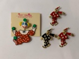 Lot of four vintage costume jewelry clown broaches