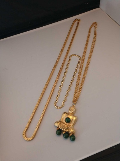 Lot of 3 gold tone costume jewelry necklaces