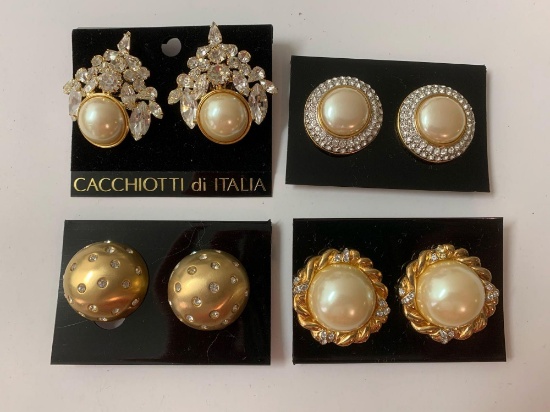 Lot of four vintage statement costume jewelry clip on earrings