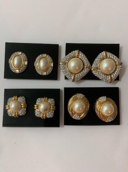 Lot of four vintage statement costume jewelry clip on earrings